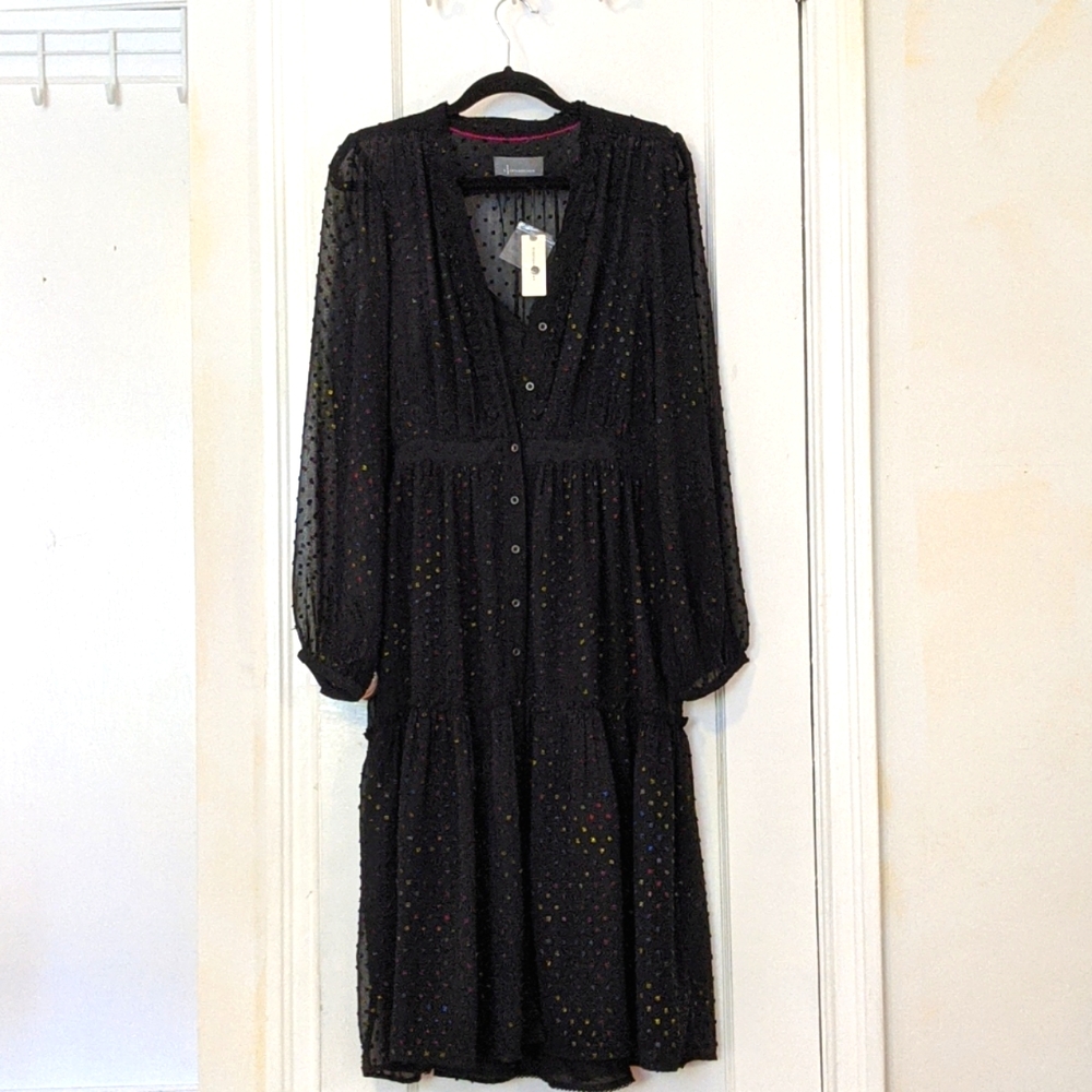 Anthropologie Sheer Rainbow Dot Dress Size 12 NWT